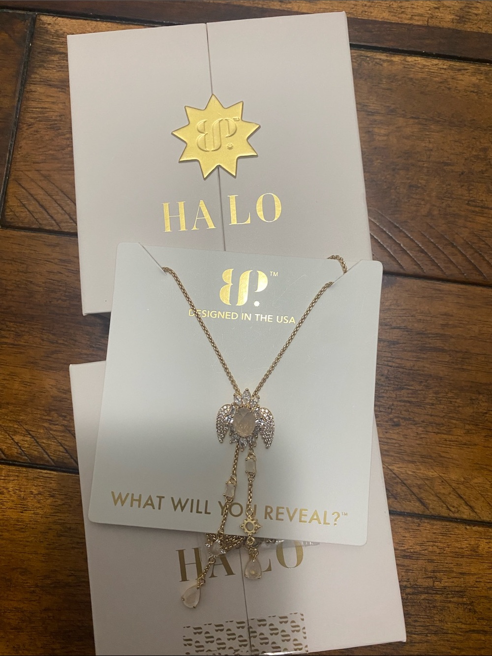 Bomb Party Halo Necklace am- Genuine Moonstone - Gold Plating